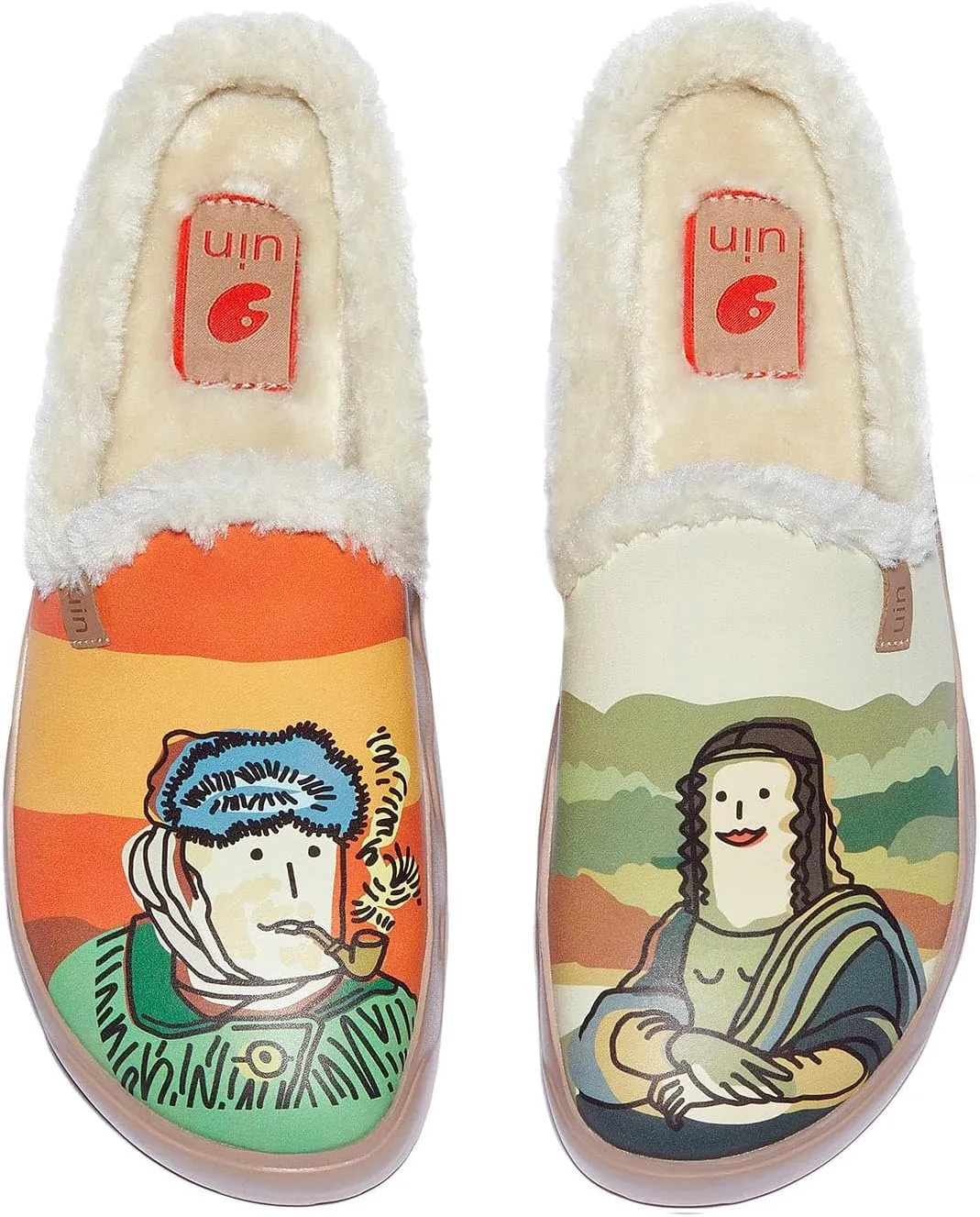 UIN Women's Mules Fashion Comfort Travel Art Painted Chunky Shoes Wide Toe Casual Household Slippers Slip On Loafers