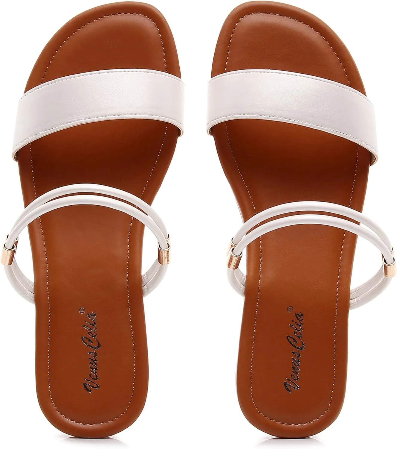VenusCelia Women's Double Straps Wide Flat Sandal