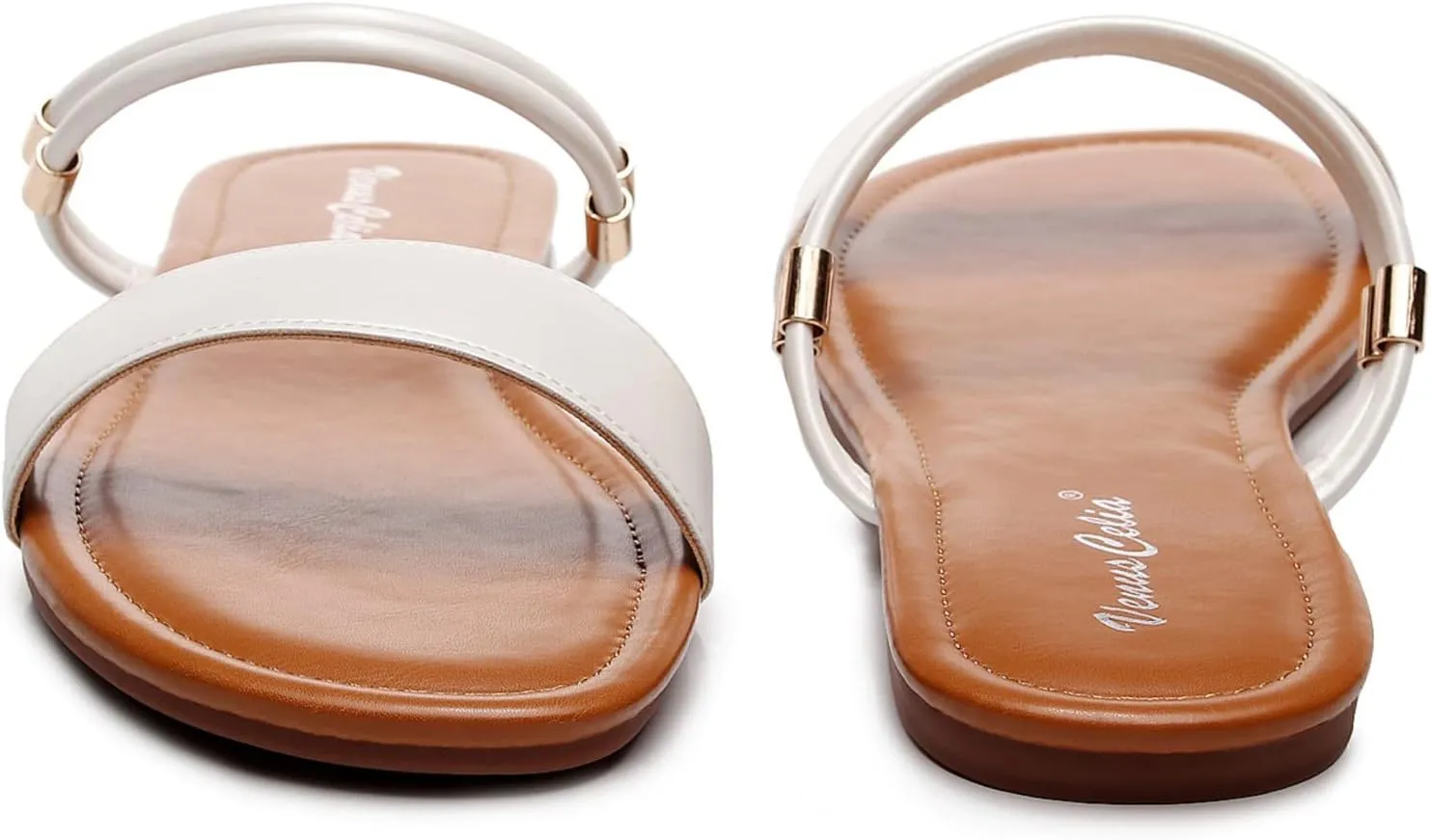 VenusCelia Women's Double Straps Wide Flat Sandal