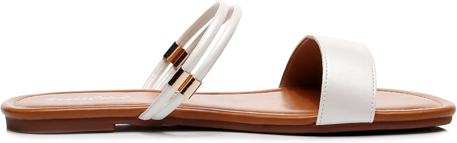 VenusCelia Women's Double Straps Wide Flat Sandal