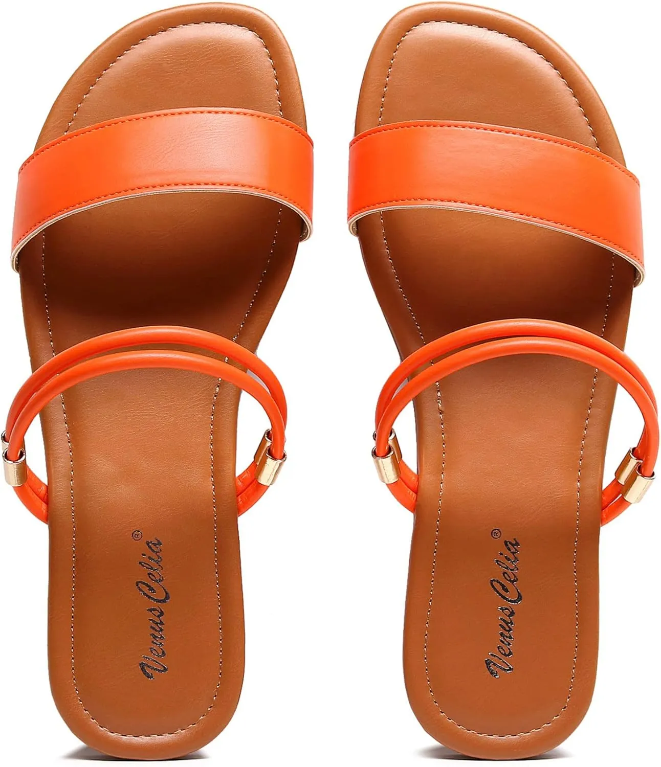 VenusCelia Women's Double Straps Wide Flat Sandal