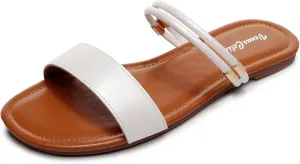 VenusCelia Women's Double Straps Wide Flat Sandal