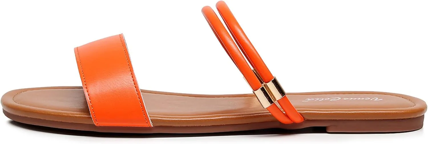 VenusCelia Women's Double Straps Wide Flat Sandal