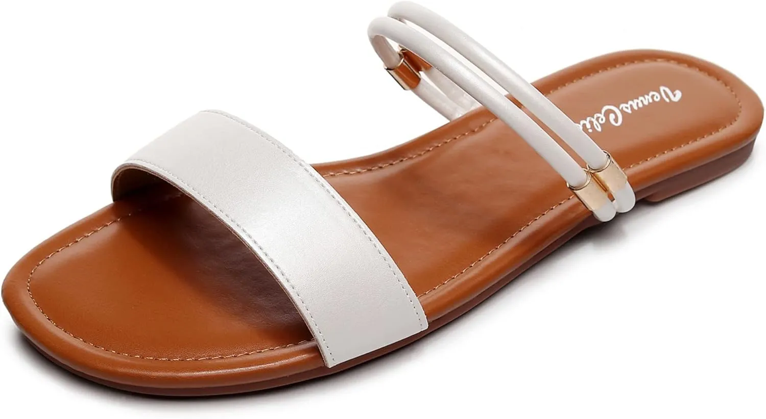 VenusCelia Women's Double Straps Wide Flat Sandal