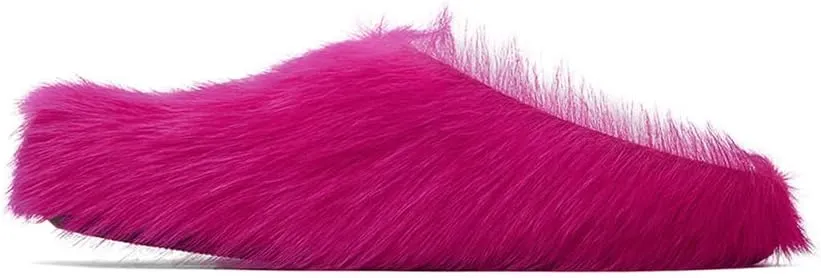 Vertundy Women's Fur Mules Slip On Real Fur Slides Flat Round Toe Platform Fuzzy Clogs Shoes