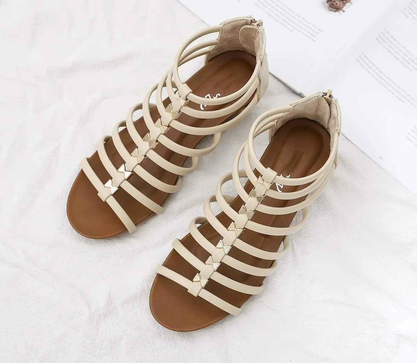 Wedge Sandals for Women Womens Summer Shoes with Zipper Strappy Heels Roman Flat Sandal for Casual Vacation Wedding