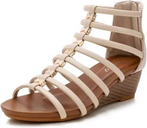Wedge Sandals for Women Womens Summer Shoes with Zipper Strappy Heels Roman Flat Sandal for Casual Vacation Wedding