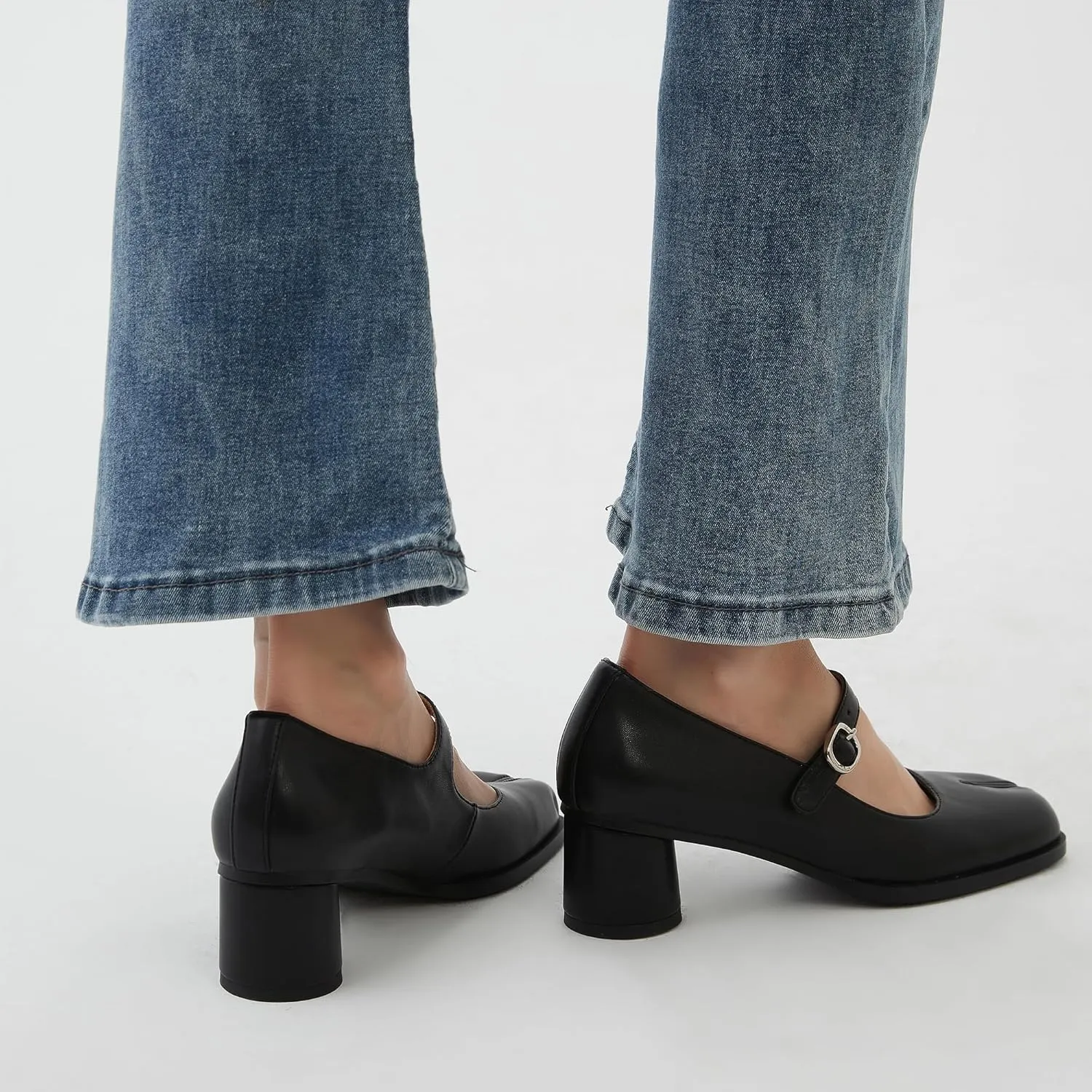 Women Chunky Block High Heels Mary Janes Shoes Split Toe Tabi Shoes Ankle Strap Dress Pumps Shoes