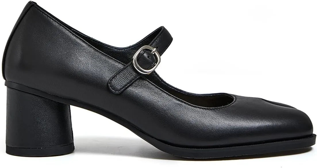 Women Chunky Block High Heels Mary Janes Shoes Split Toe Tabi Shoes Ankle Strap Dress Pumps Shoes