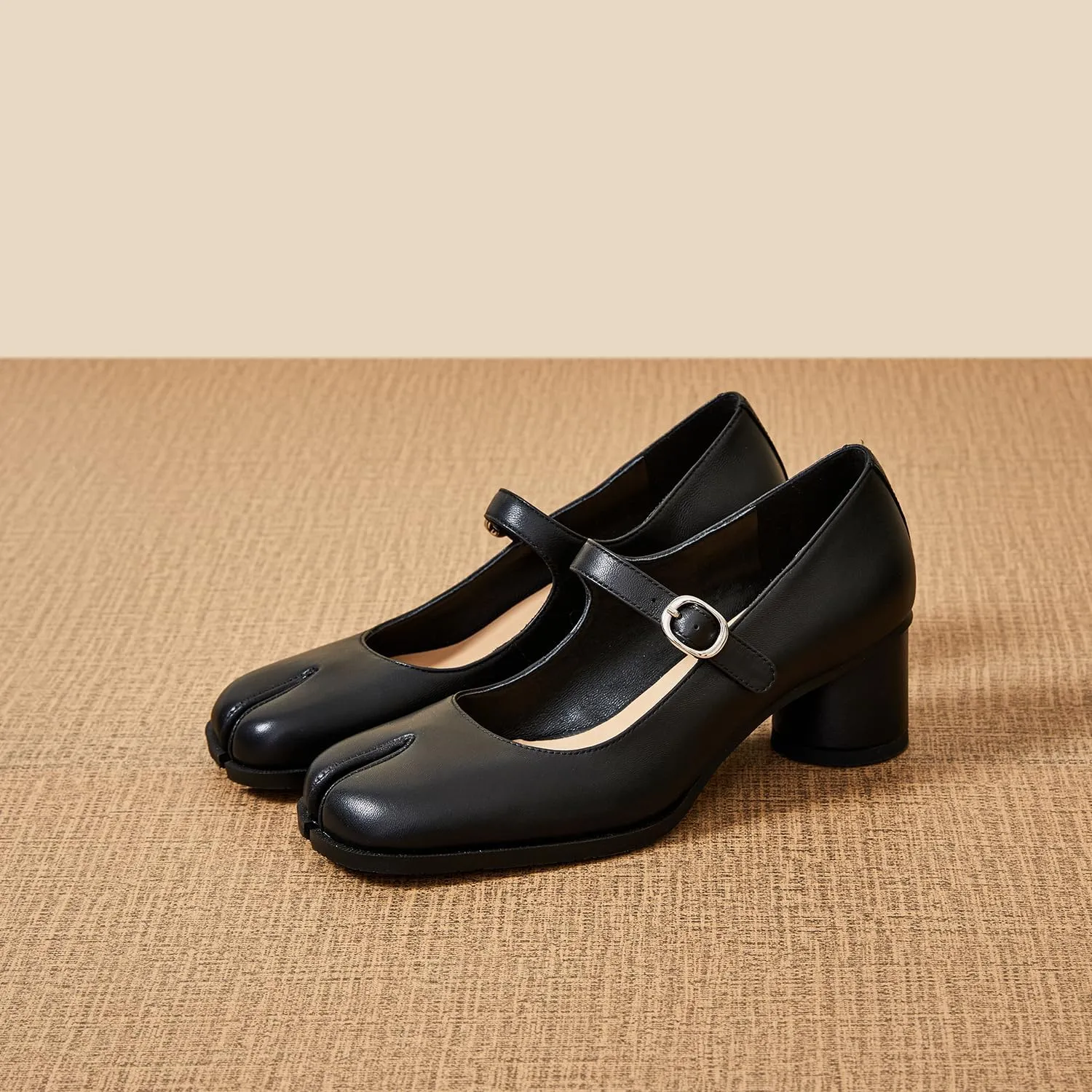 Women Chunky Block High Heels Mary Janes Shoes Split Toe Tabi Shoes Ankle Strap Dress Pumps Shoes