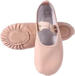 Women's Ballet Slippers for Woman Danseuse PU Leather Professional Dancers for Girls Kids Soft Sole Children Toddler Dance Shoes(Free Lace Split Sole,26)