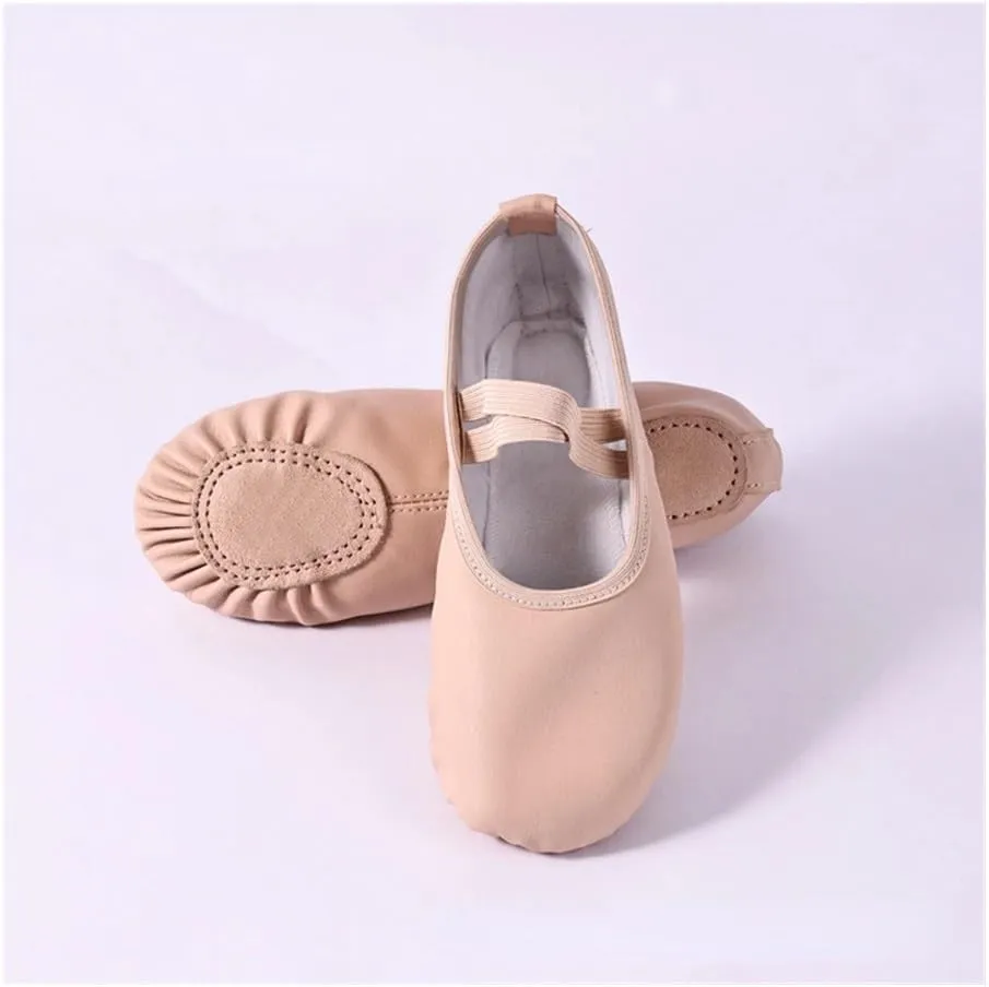 Women's Ballet Slippers for Woman Danseuse PU Leather Professional Dancers for Girls Kids Soft Sole Children Toddler Dance Shoes(Free Lace Split Sole,26)