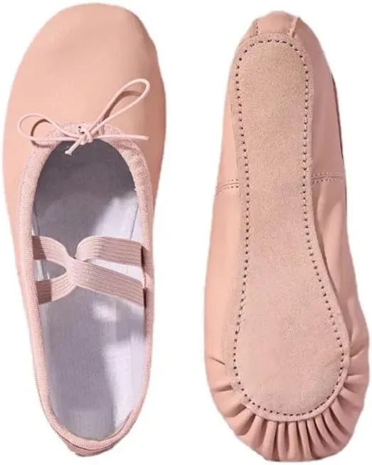 Women's Ballet Slippers for Woman Danseuse PU Leather Professional Dancers for Girls Kids Soft Sole Children Toddler Dance Shoes(Free Lace Split Sole,26)