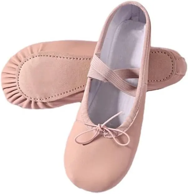Women's Ballet Slippers for Woman Danseuse PU Leather Professional Dancers for Girls Kids Soft Sole Children Toddler Dance Shoes(Free Lace Split Sole,26)