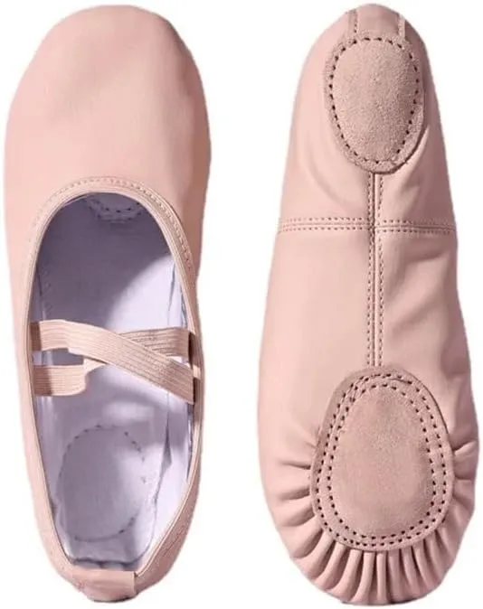 Women's Ballet Slippers for Woman Danseuse PU Leather Professional Dancers for Girls Kids Soft Sole Children Toddler Dance Shoes(Free Lace Split Sole,26)