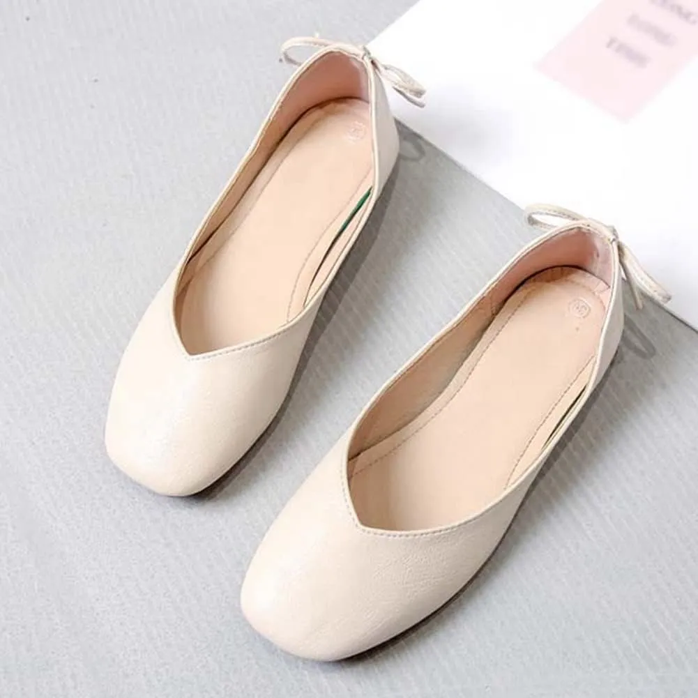 Womens Bowknot Ballet Flat Slip-On Comfort Square Toe Walking Ballerina Shoes