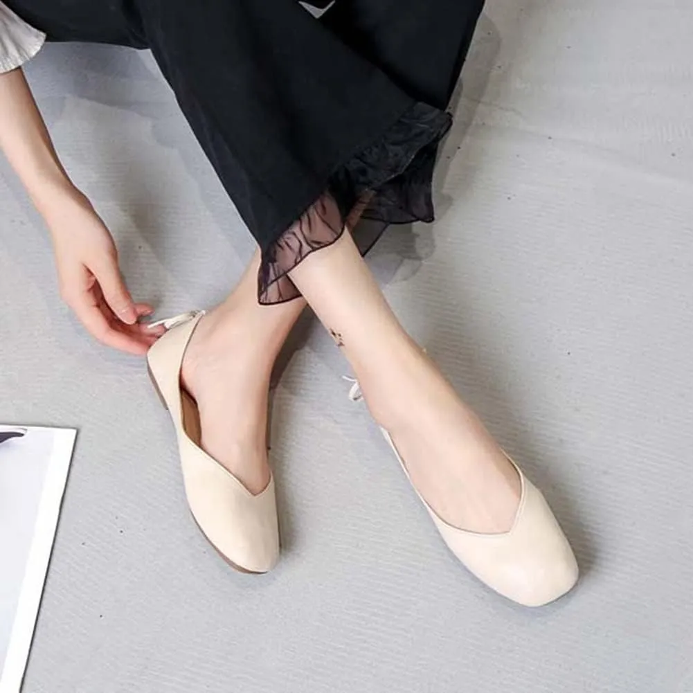 Womens Bowknot Ballet Flat Slip-On Comfort Square Toe Walking Ballerina Shoes