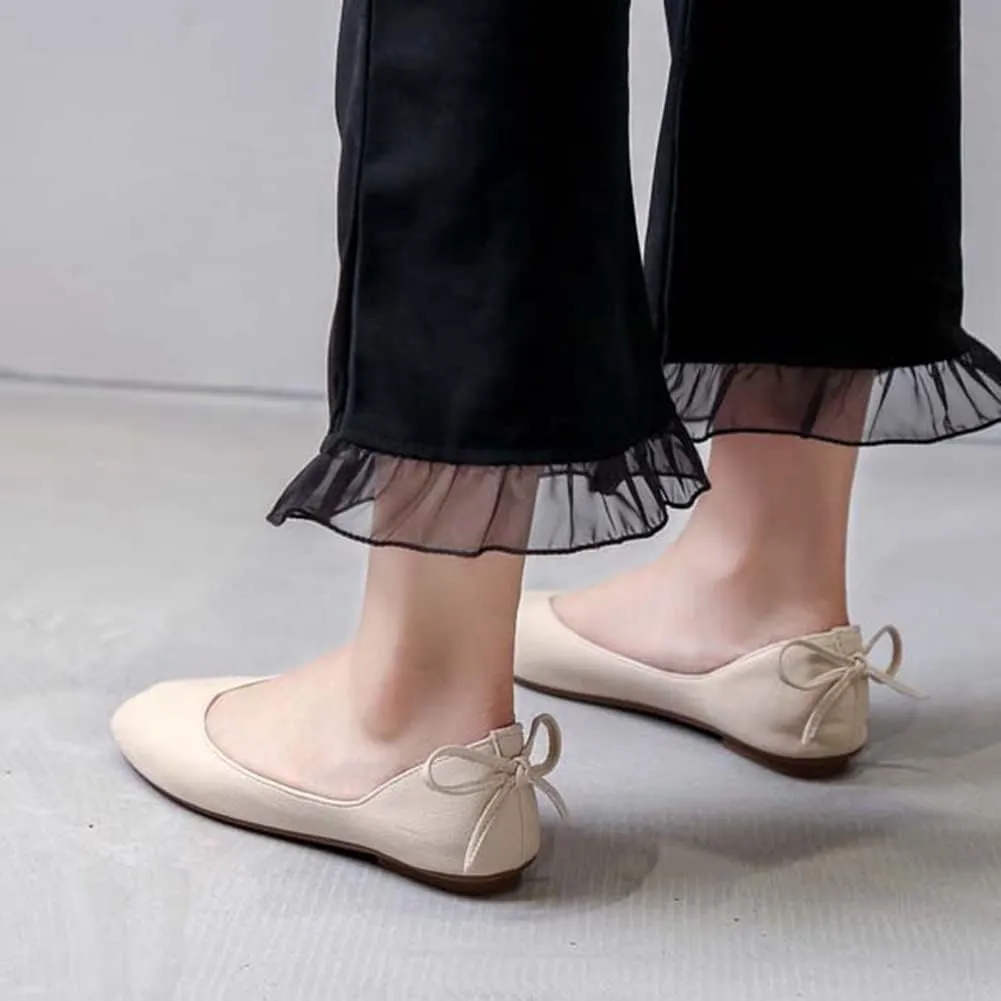 Womens Bowknot Ballet Flat Slip-On Comfort Square Toe Walking Ballerina Shoes