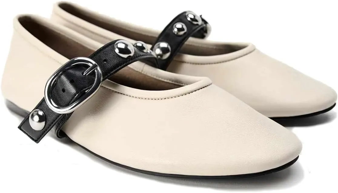 Women's Elegant Patent Ballet Flats Buckle Strap Mary Jane Flats Round Toe Ballet Flat Shoes for Women