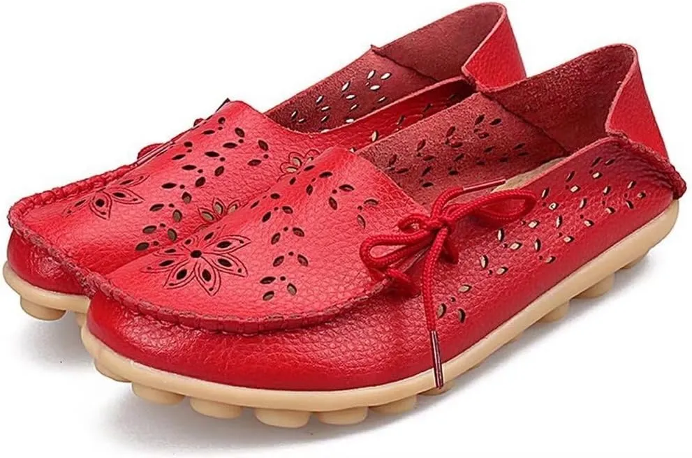 Women's Floral Leather Slipper Loafers Flat Shoes Slip-Ons