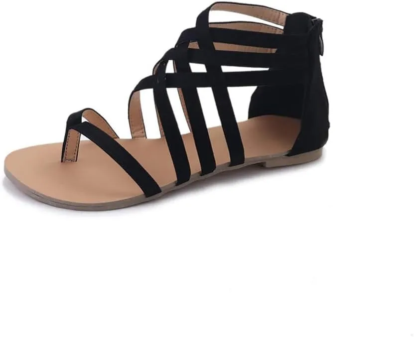 Women's Gladiator Sandals FlatThong Cross Strappy Trendy Roman Shoes Summer Open Toe Flatform Wedge Beach