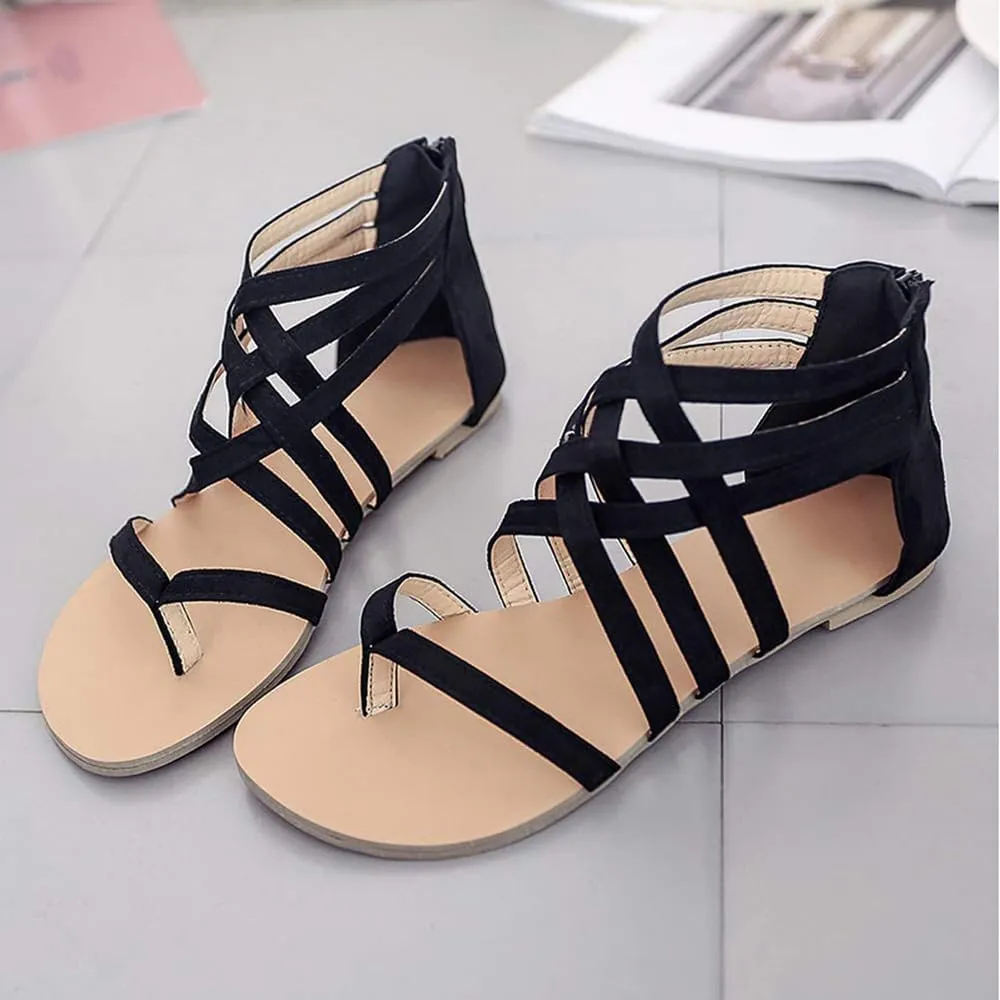 Women's Gladiator Sandals FlatThong Cross Strappy Trendy Roman Shoes Summer Open Toe Flatform Wedge Beach