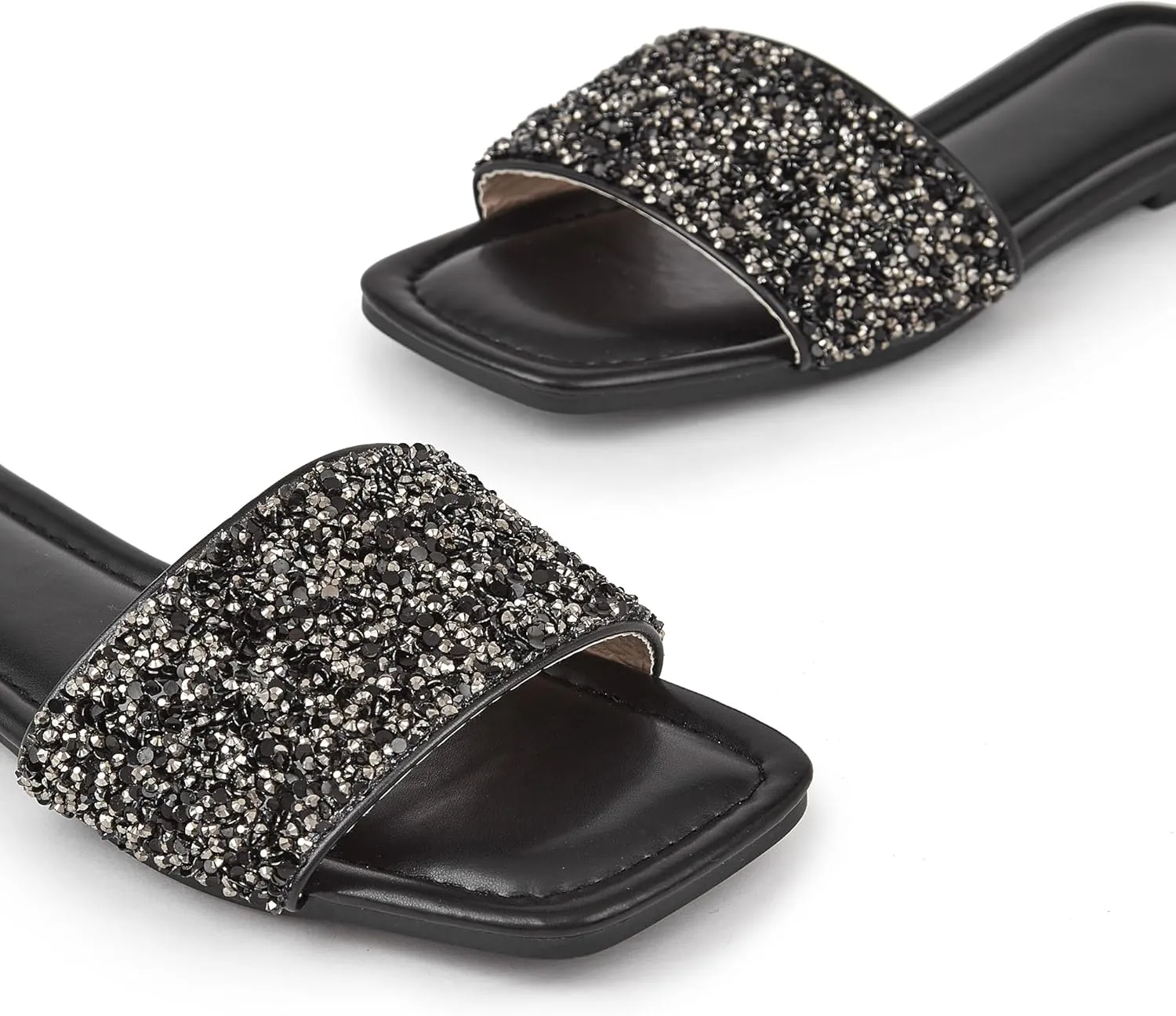 Women's Open Toe Flat Sandals Rhinestone Glitter On Casual Fashion Slippers Quick Drying Indoor & Outdoor Slides