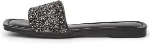Women's Open Toe Flat Sandals Rhinestone Glitter On Casual Fashion Slippers Quick Drying Indoor & Outdoor Slides
