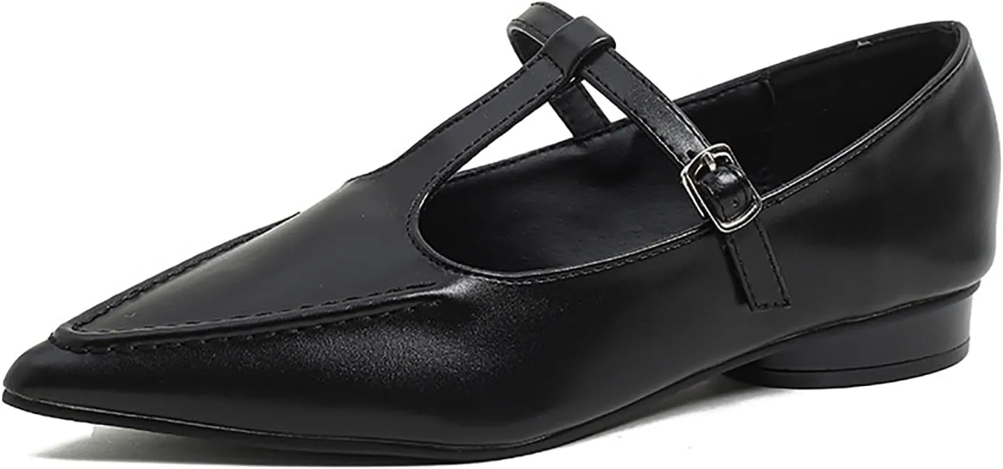 Women's Pointed Toe Flat Mary Jane,T-Strap Adjustable Shoulder Strap Dress Shoes,Comfortable Non-Slip Ballet Shoes