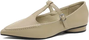 Women's Pointed Toe Flat Mary Jane,T-Strap Adjustable Shoulder Strap Dress Shoes,Comfortable Non-Slip Ballet Shoes