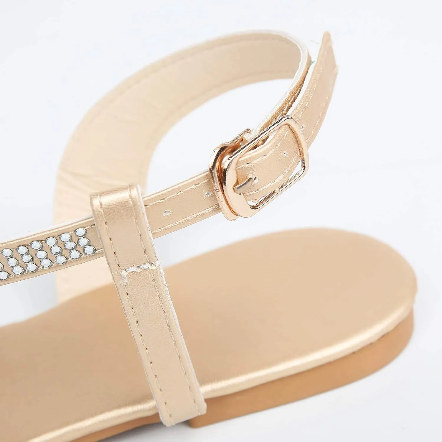 Womens Rhinestones Strap Flat Sandals Casual Summer Bling Open Toe Buckle Slipper Lightweight Comfortable Breathable Ladies Beach Roman Shoes