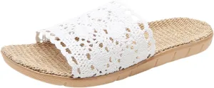 Womens Slide Sandals Size 12 Hollow Lace Slippers Rubber Flat Heel Flat Sole Foldable Slippers for Women with