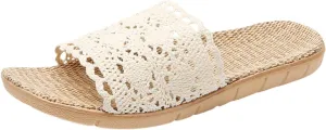 Womens Slide Sandals Size 12 Hollow Lace Slippers Rubber Flat Heel Flat Sole Foldable Slippers for Women with