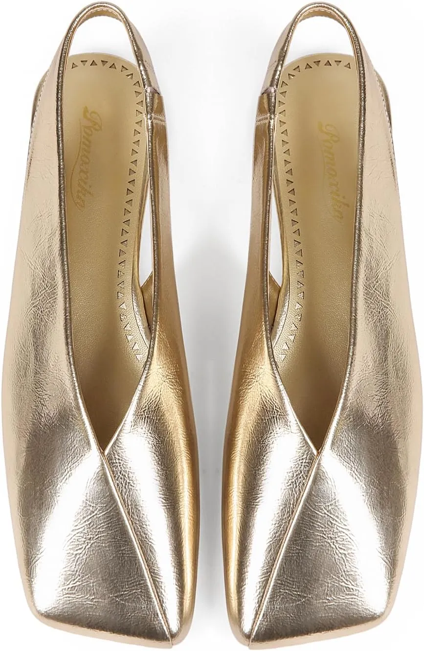 Women's Slingback Flats Fashion Comfortable Casual Work Flats for Women Elegant Square Toe Shoes