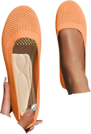 Women's Wide Fit Ballet Flats - Round Toe Slip-On Knit Shoes with Arch Support, Breathable & Comfortable for Work, Formal Dressy Occasions