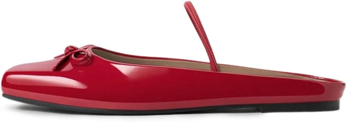 YDN Women's Fashion Square Toe Flat Pumps with Bow Chunky Low Heels Comfortable Single Strap Sandal Shoes for Daily Outfit Size 4-16 US