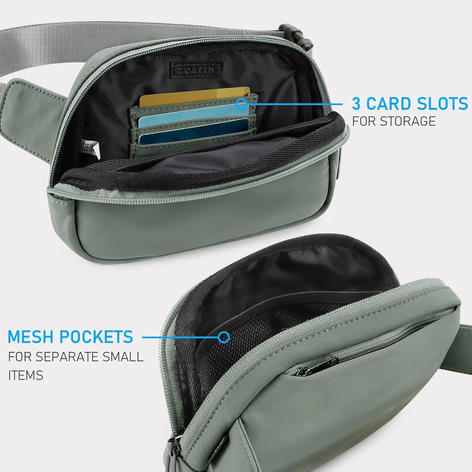 ZORFIN Belt Bag for Women Men Fashionable Crossbody Fanny Packs for Women with Adjustable Strap for Hiking Running TravelGray