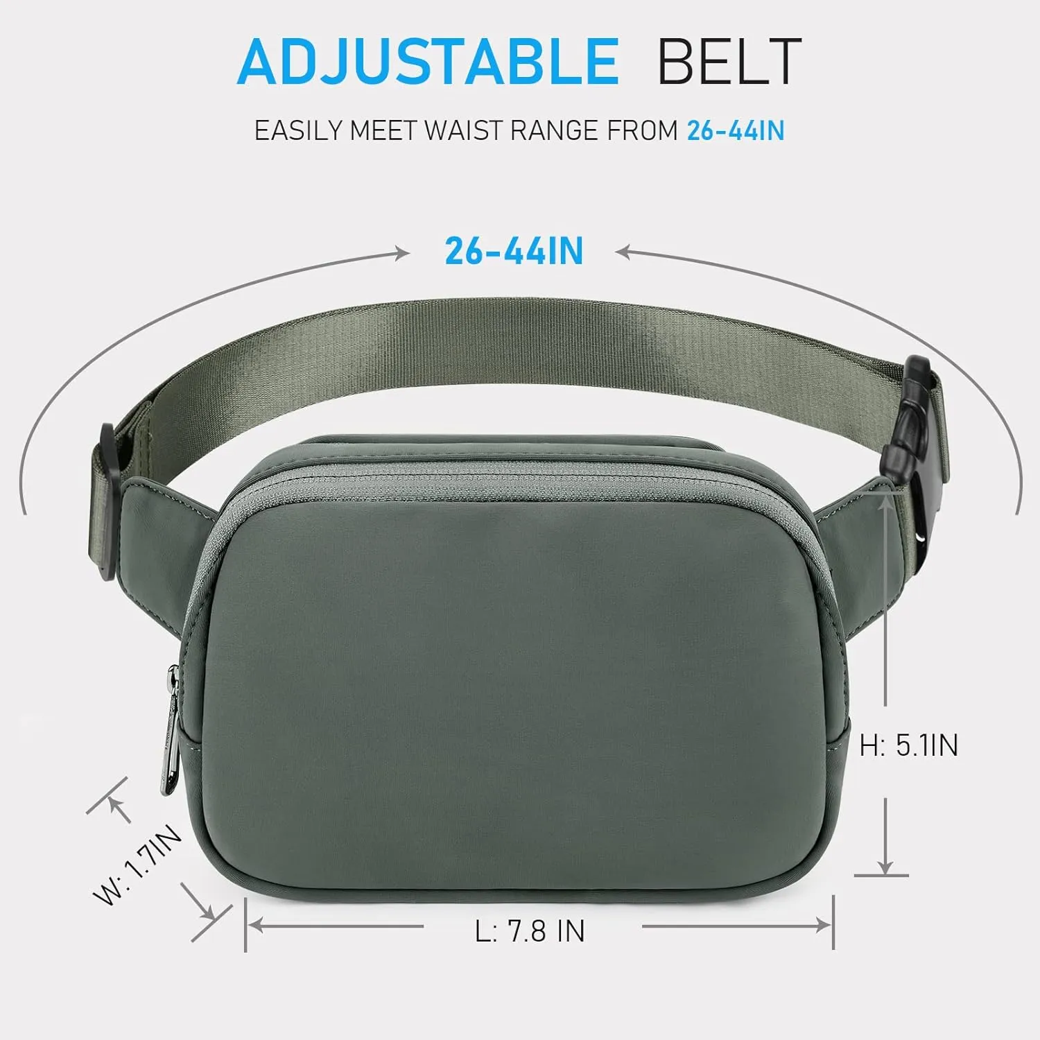 ZORFIN Belt Bag for Women Men Fashionable Crossbody Fanny Packs for Women with Adjustable Strap for Hiking Running TravelGrey