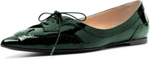 Zszszsu Women's Vintage Flat Oxfords Shoes Pointed Toe Low Heels Lace Up Wingtips Dress Shoes for Party Prom Formal Business Daily Size 4-16 US