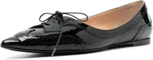 Zszszsu Women's Vintage Flat Oxfords Shoes Pointed Toe Low Heels Lace Up Wingtips Dress Shoes for Party Prom Formal Business Daily Size 4-16 US